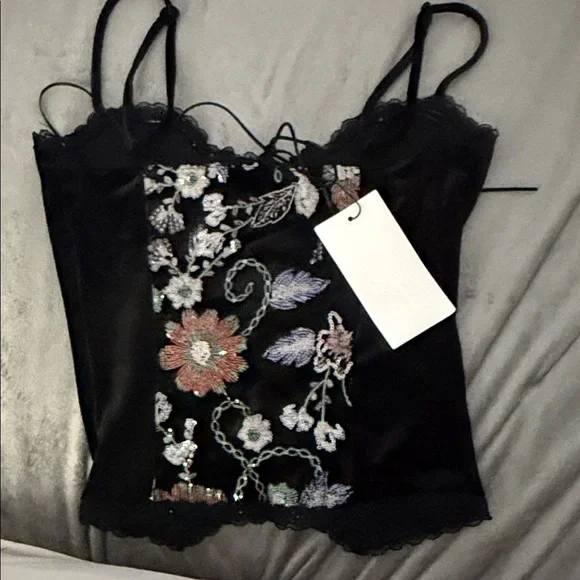 Zara Black Floral Embroidered Corset Top - Picture 5 of 6